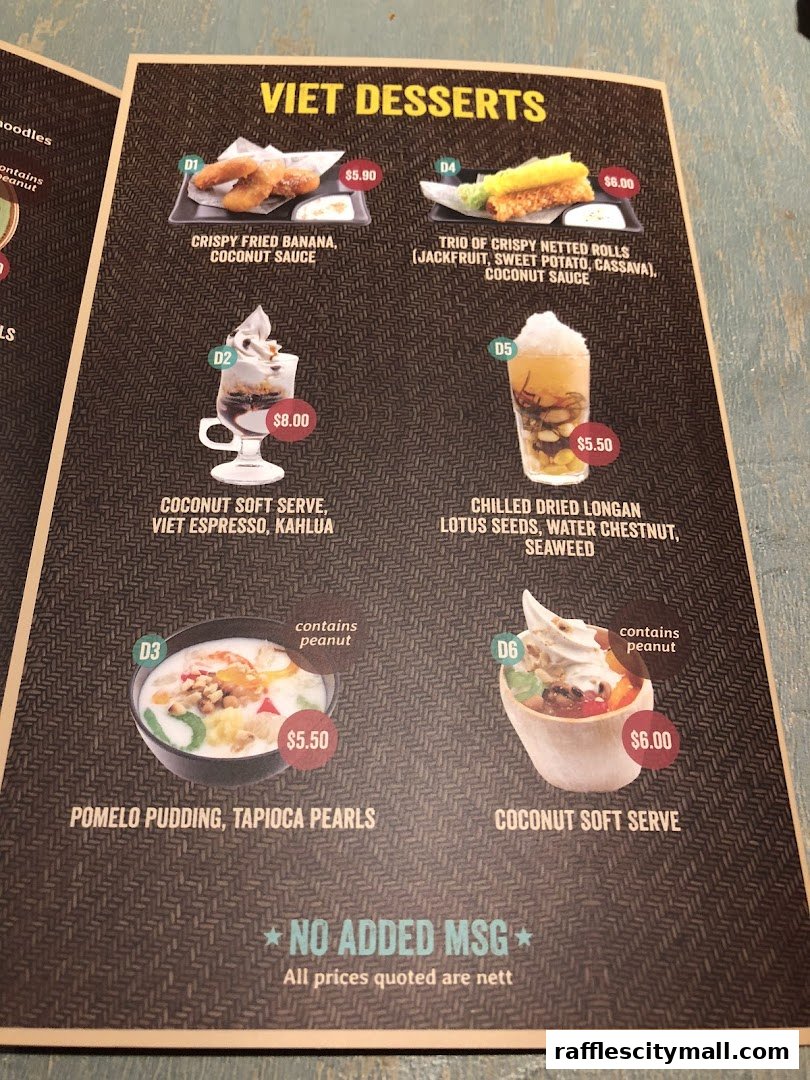 A menu showcasing various Vietnamese desserts with images and prices.