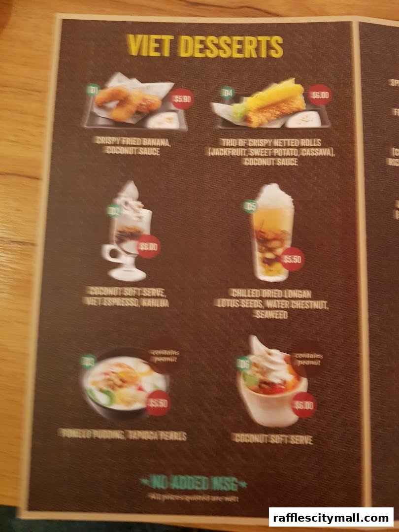 A menu featuring Vietnamese desserts with images and prices.