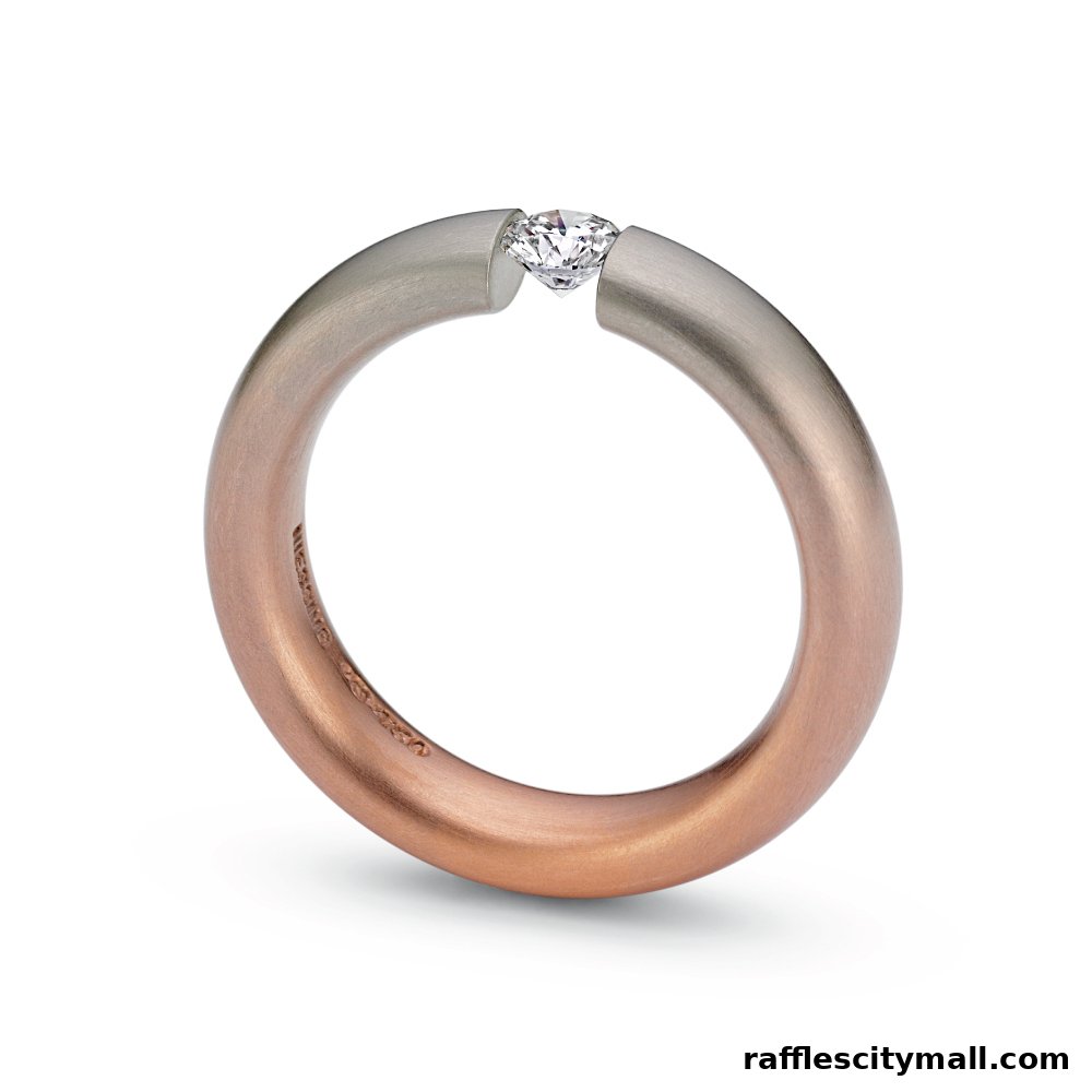 A striking ring with a diamond set between two bands of contrasting metal.