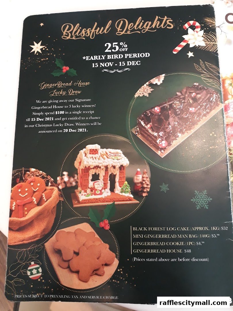 A festive menu from O Coffee Club featuring Christmas treats and a gingerbread house lucky draw.