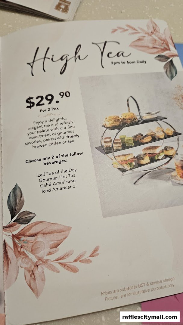 A menu for High Tea at OCoffee Club Raffles City, featuring savories and beverages.