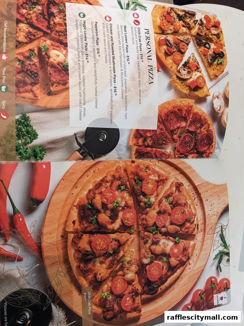A menu showcasing various personal pizzas with enticing descriptions and prices.