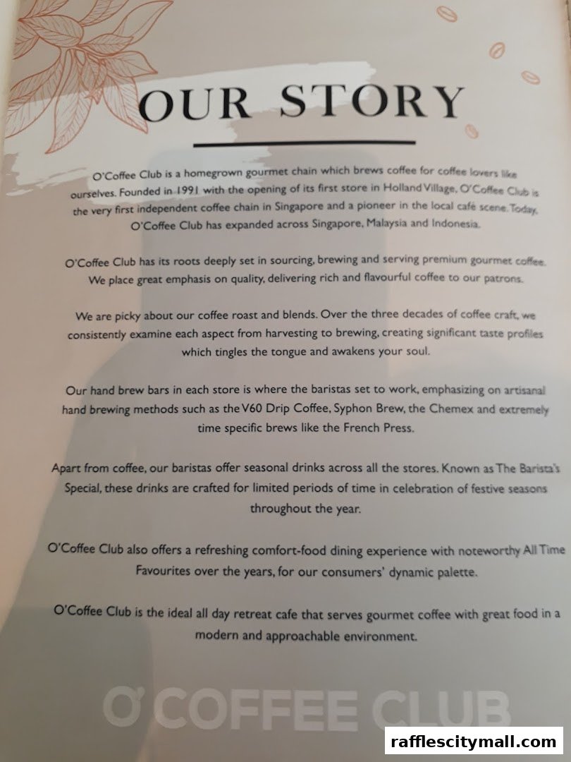 A page detailing the story and philosophy of O'Coffee Club, focusing on their coffee craft.