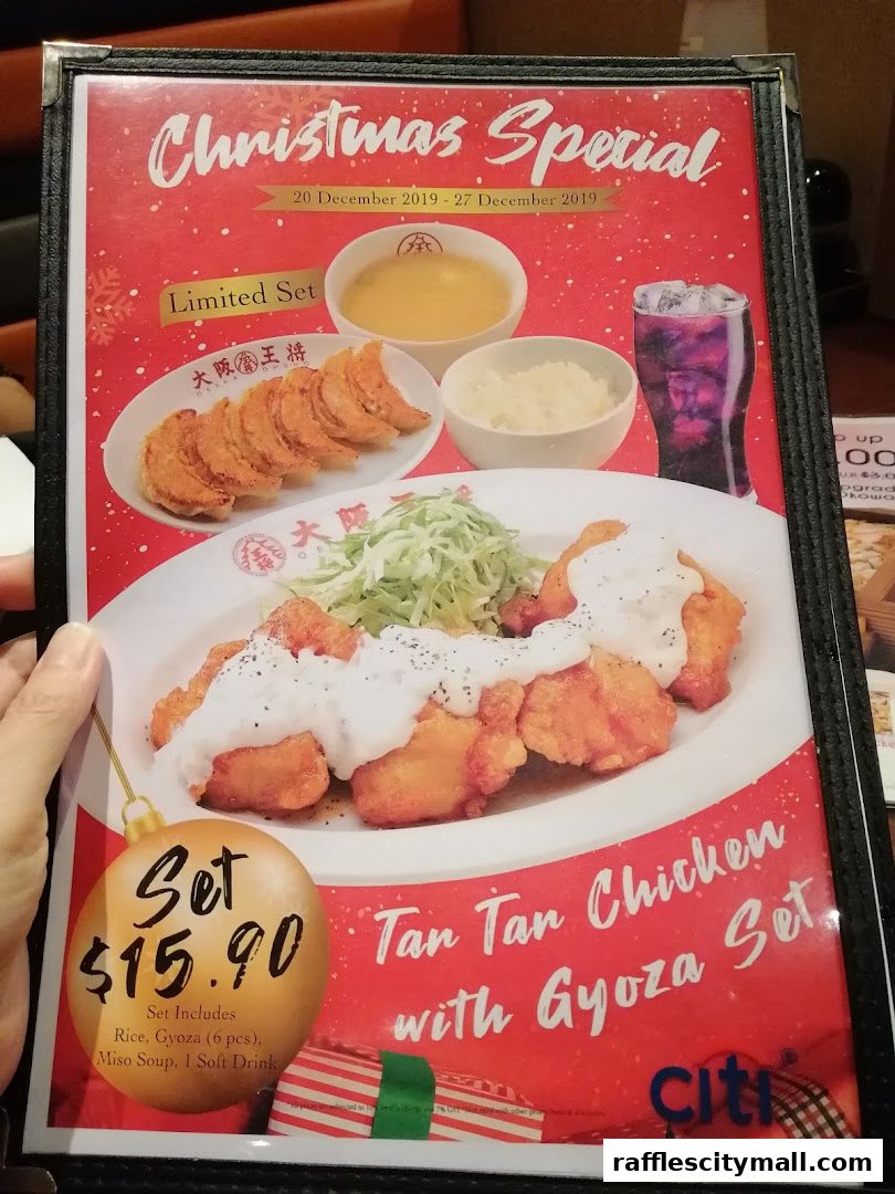 A Christmas special menu featuring Tan Tan Chicken with Gyoza set for $15.90.