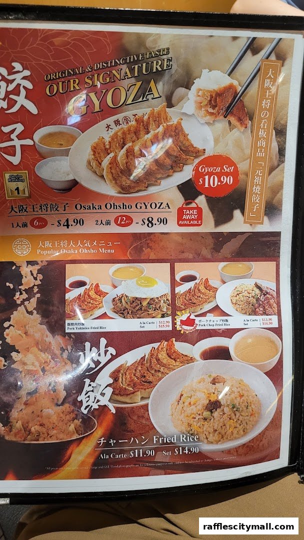 A menu featuring Osaka Ohsho's signature Gyoza and other popular dishes like fried rice.