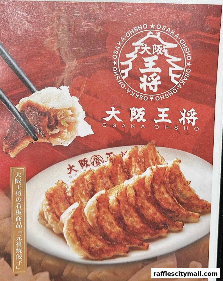A close-up of delicious pan-fried gyoza from Osaka Ohsho.