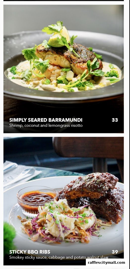 Two delicious dishes from PS.Cafe Raffles City: Barramundi with risotto and BBQ ribs with slaw.