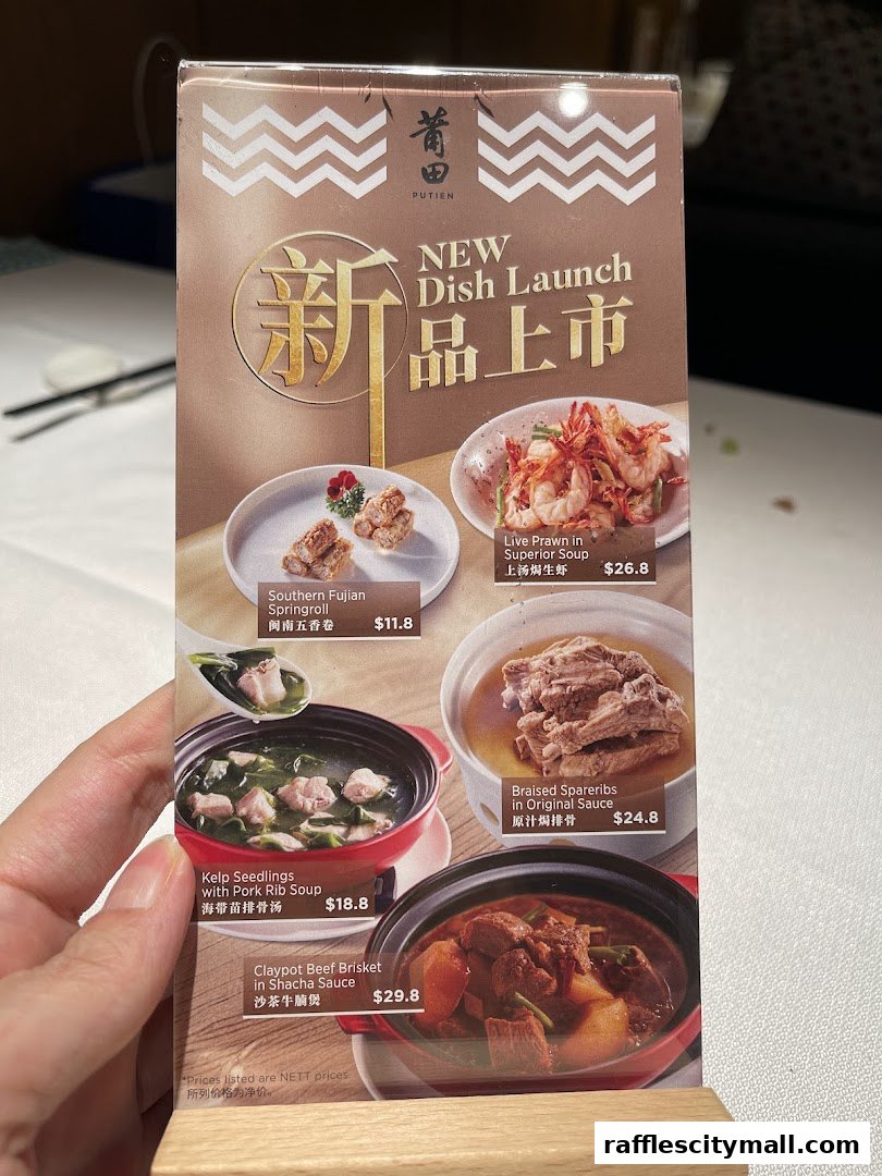 A menu showcasing new dishes from PUTIEN, featuring various Fujianese specialties.