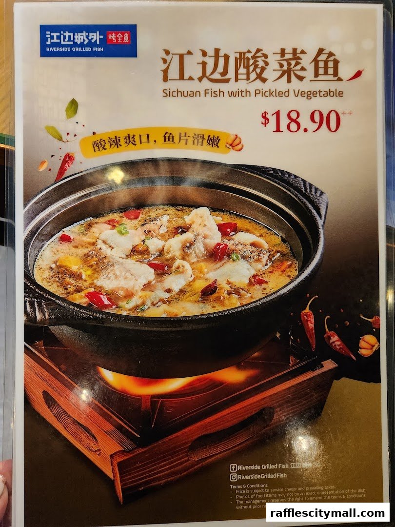 A menu item featuring Sichuan Fish with Pickled Vegetable, priced at $18.90.