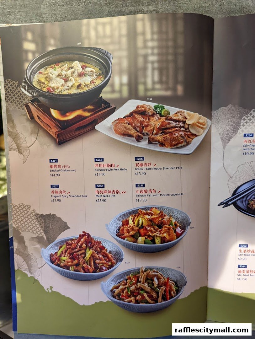 A menu page showcasing various Chinese dishes with appealing food photography.