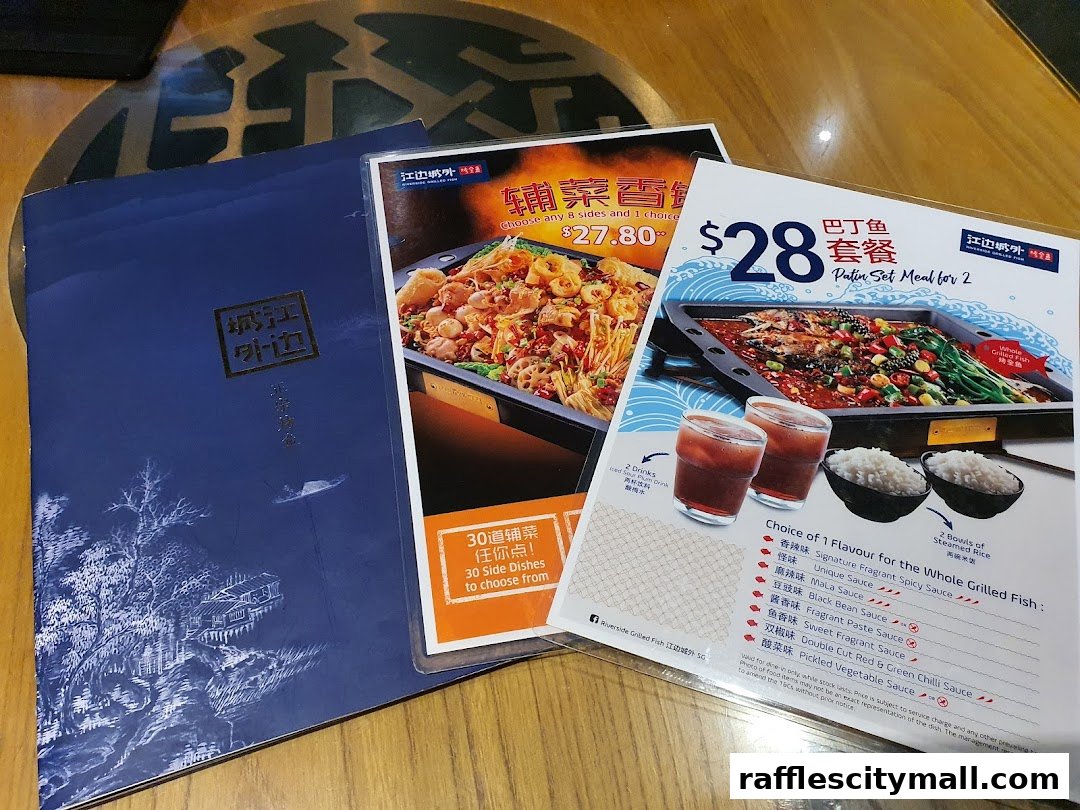 A menu from Riverside Canton Claypot Cuisine featuring set meals and side dishes.
