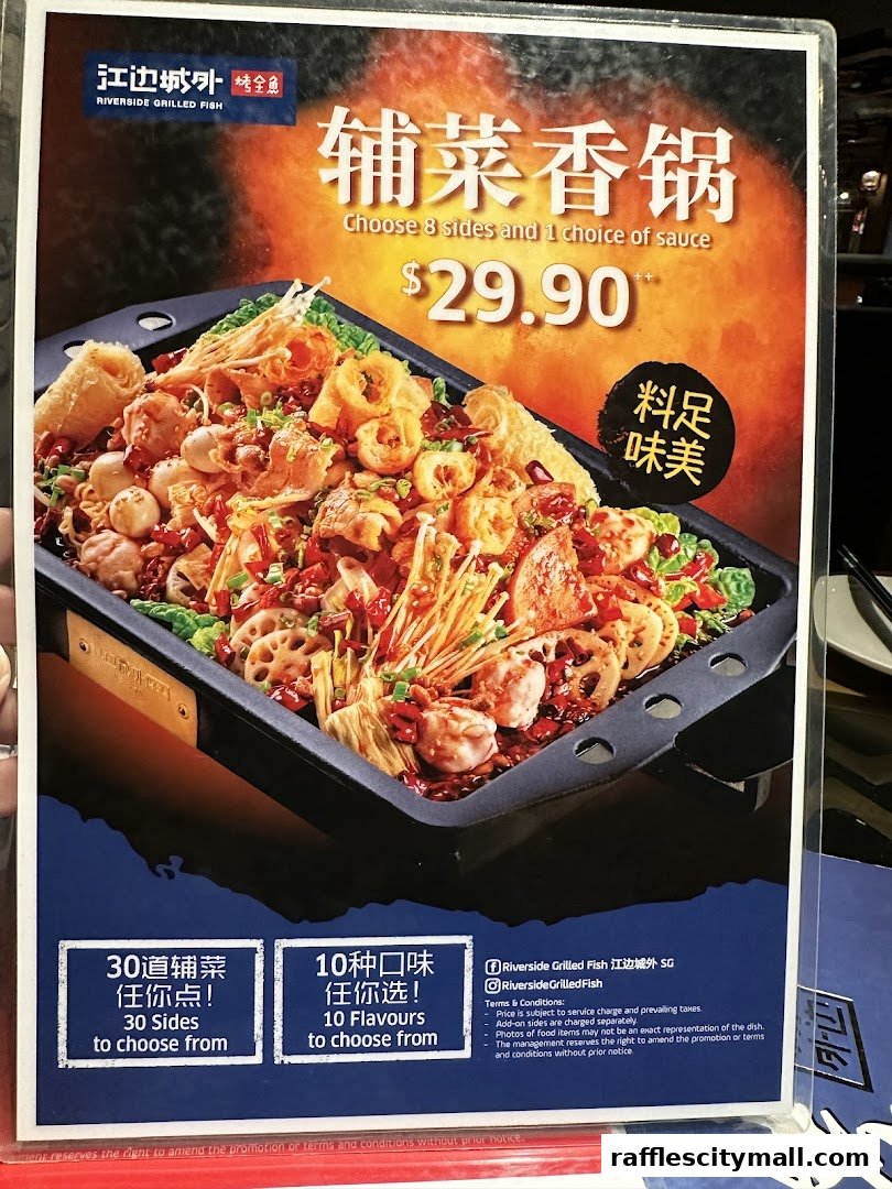 A menu featuring a flavorful claypot dish with 8 sides and 1 sauce choice for $29.90.
