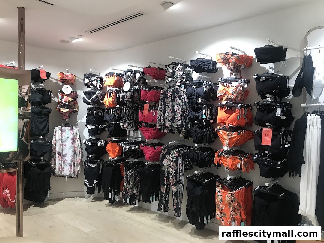 Interior view of a Seafolly store showcasing a wide selection of swimwear and resort wear.