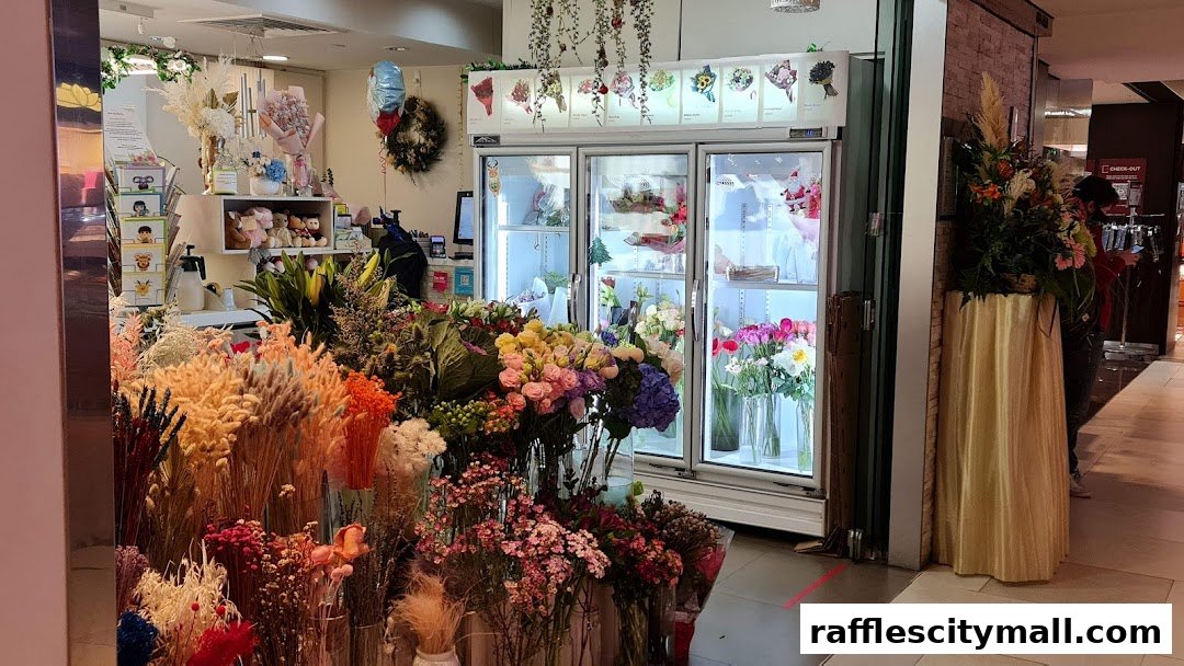 A vibrant flower shop with a wide selection of fresh and dried floral arrangements.