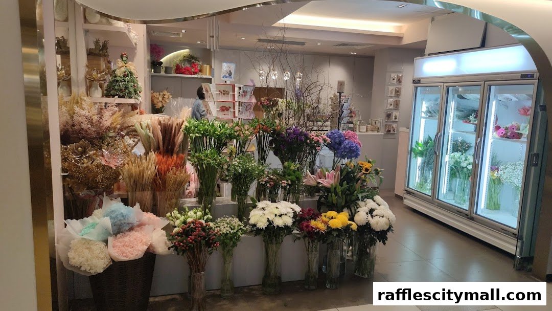A flower shop with a wide variety of fresh and dried floral arrangements on display.
