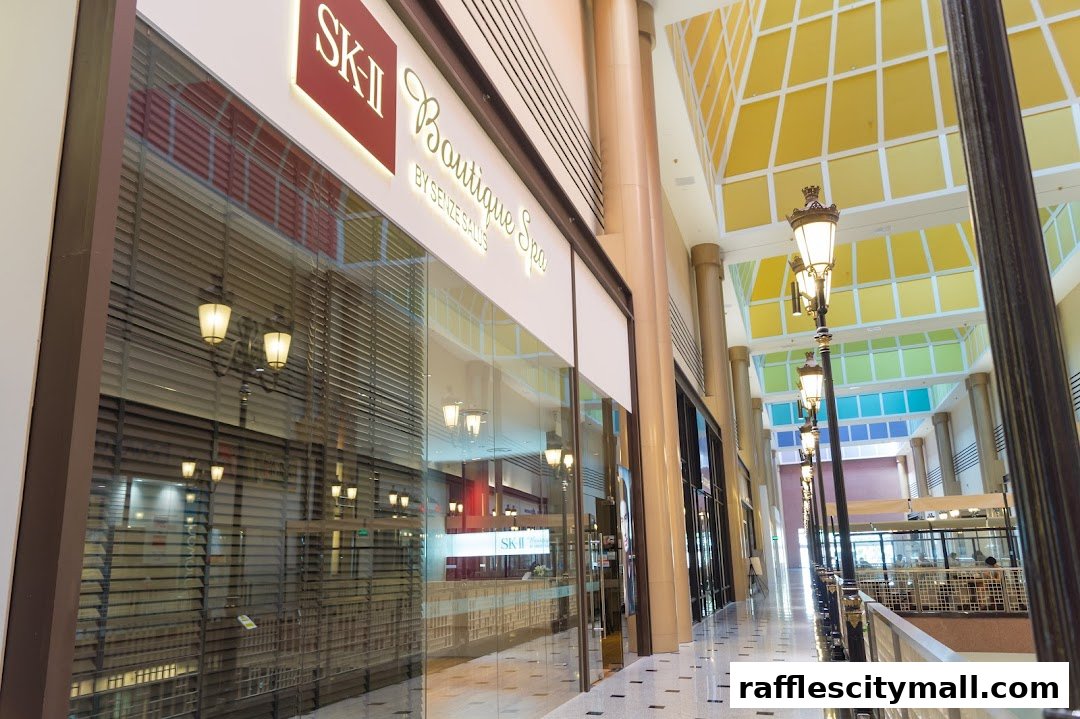 The exterior of SENZE Boutique Spa with its prominent SK-II branding and elegant storefront.