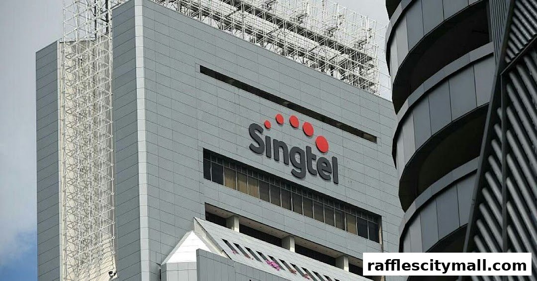 The Singtel logo is displayed prominently on a modern building facade.