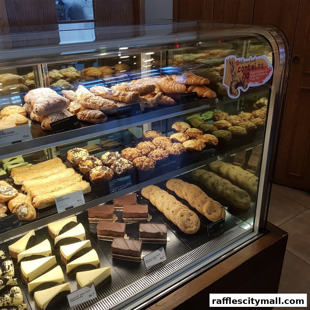 A display case filled with various pastries, cookies, and cakes at Starbucks.