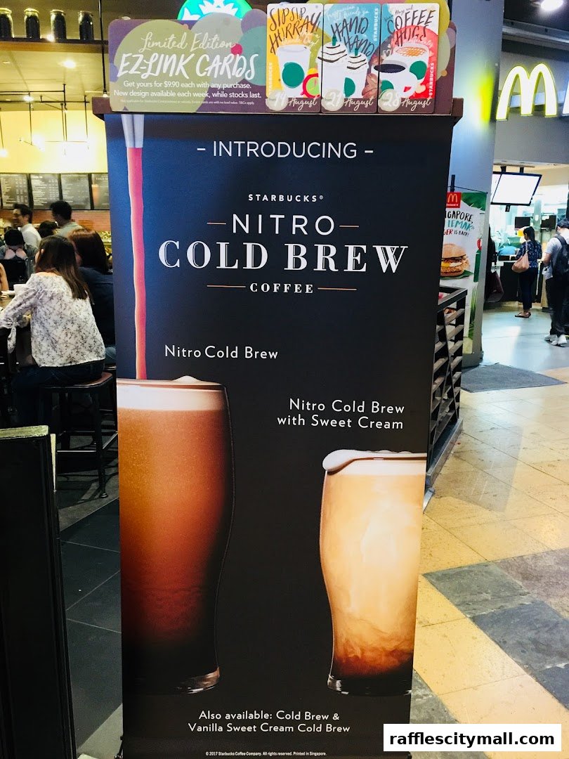A promotional banner for Starbucks Nitro Cold Brew coffee with images of the drinks.