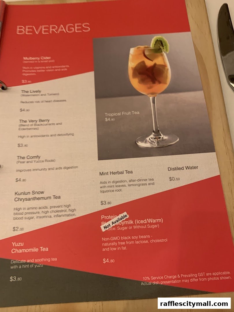 A menu page from Sufood featuring various beverages with descriptions and prices.