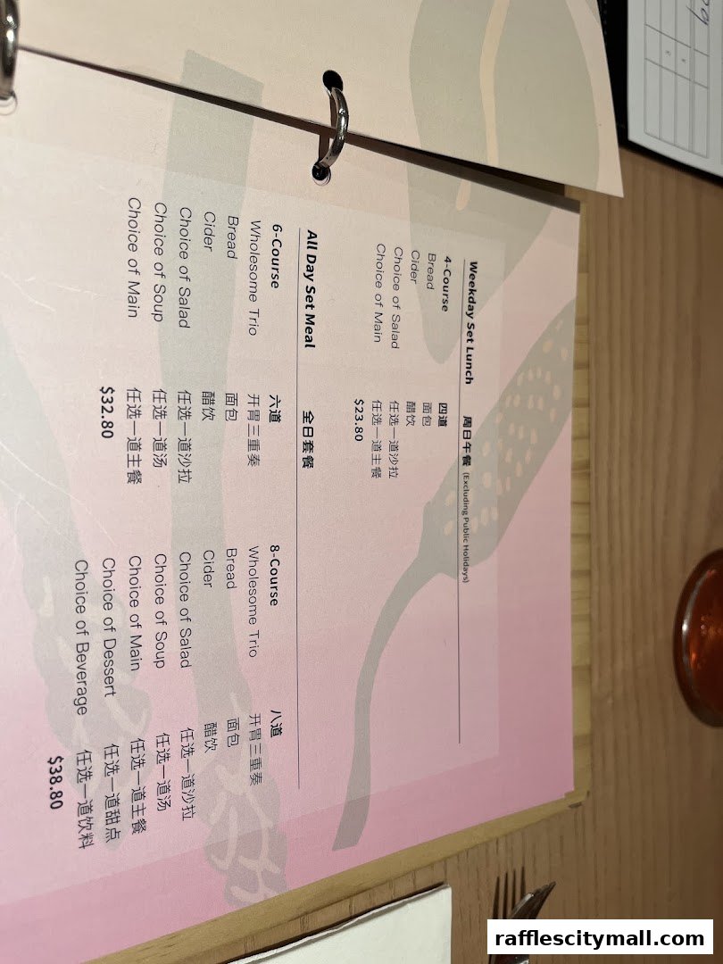 A menu from Sufood featuring weekday set lunches and all-day set meals with various courses.