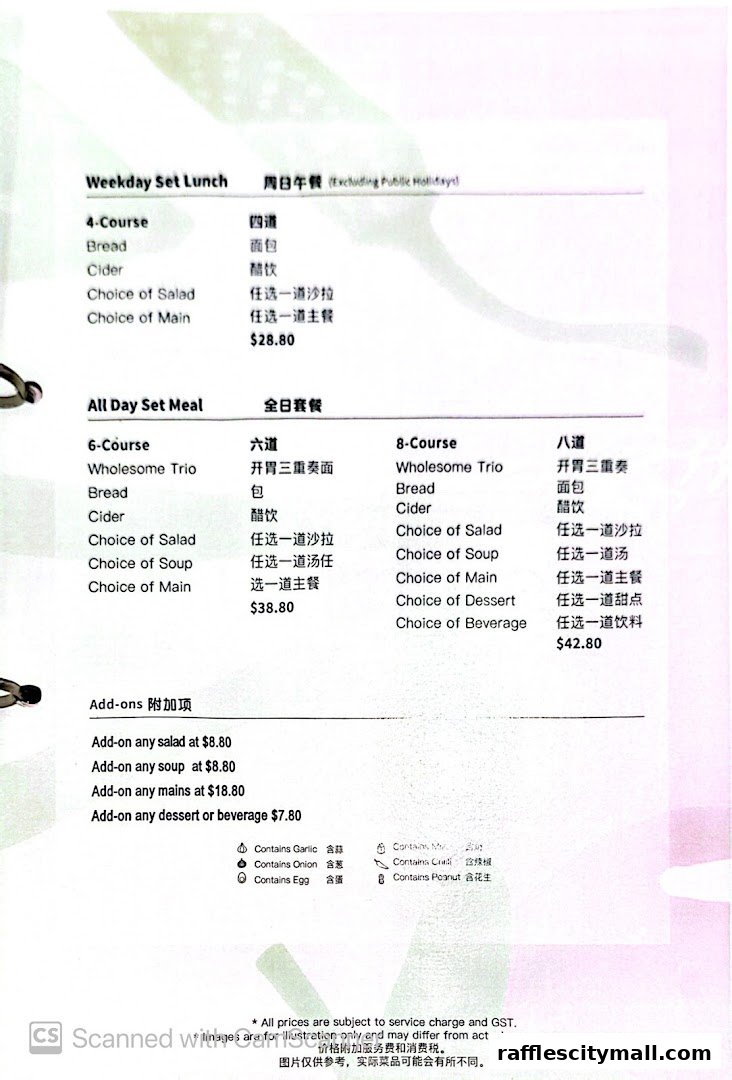 A menu from Sufood featuring weekday and all-day set meals with various course options.