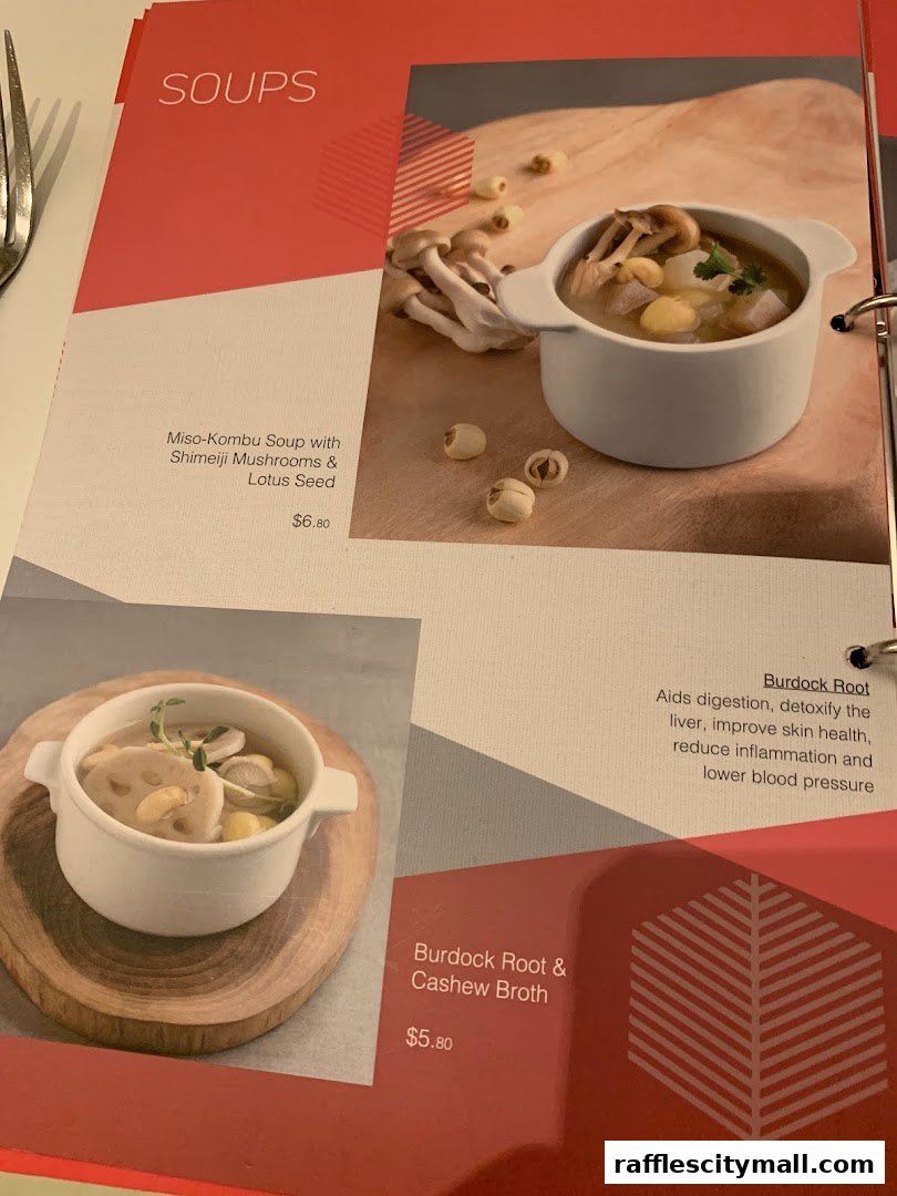 A menu page showcasing two soup options with enticing descriptions and prices.