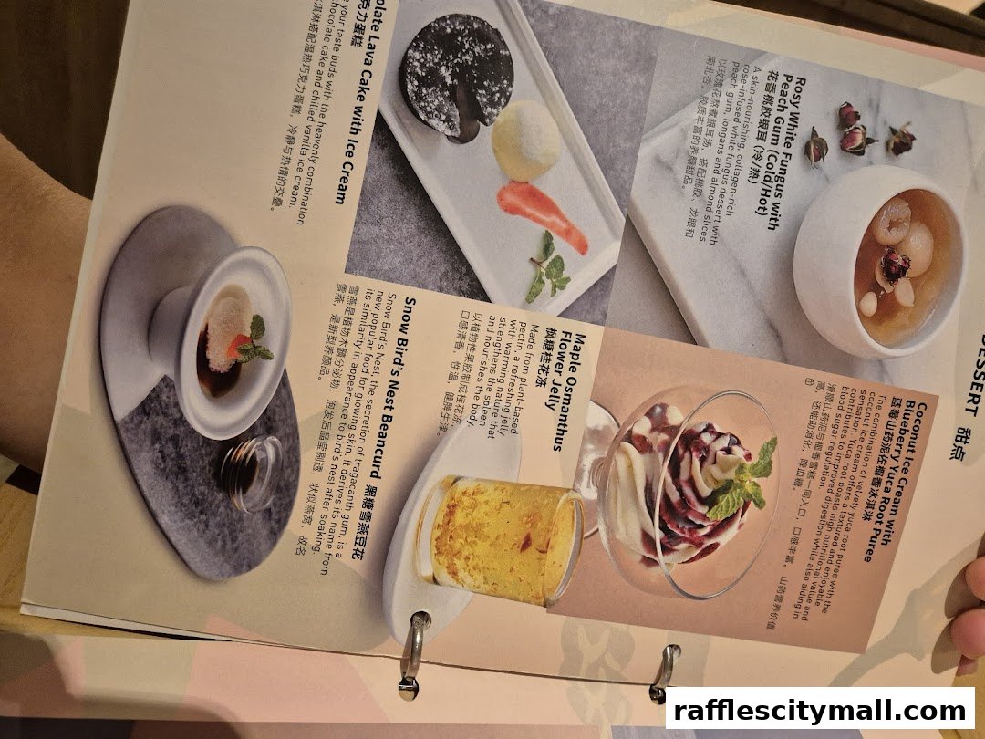 A menu page showcasing various desserts with enticing descriptions and images.
