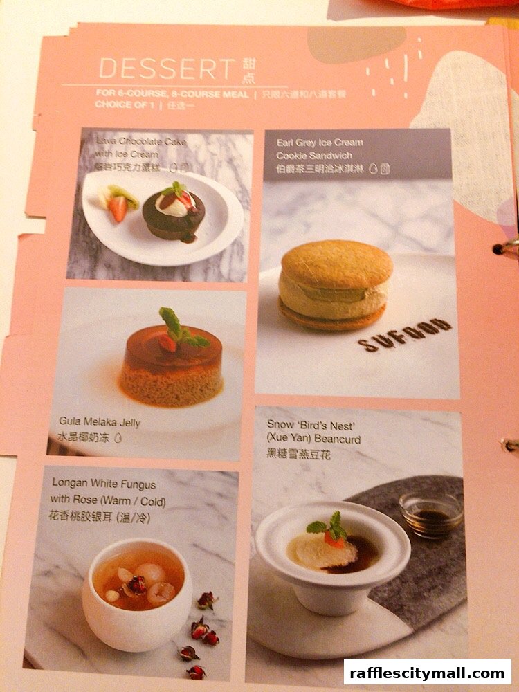 A menu page showcasing various desserts offered by Sufood, with images and descriptions.