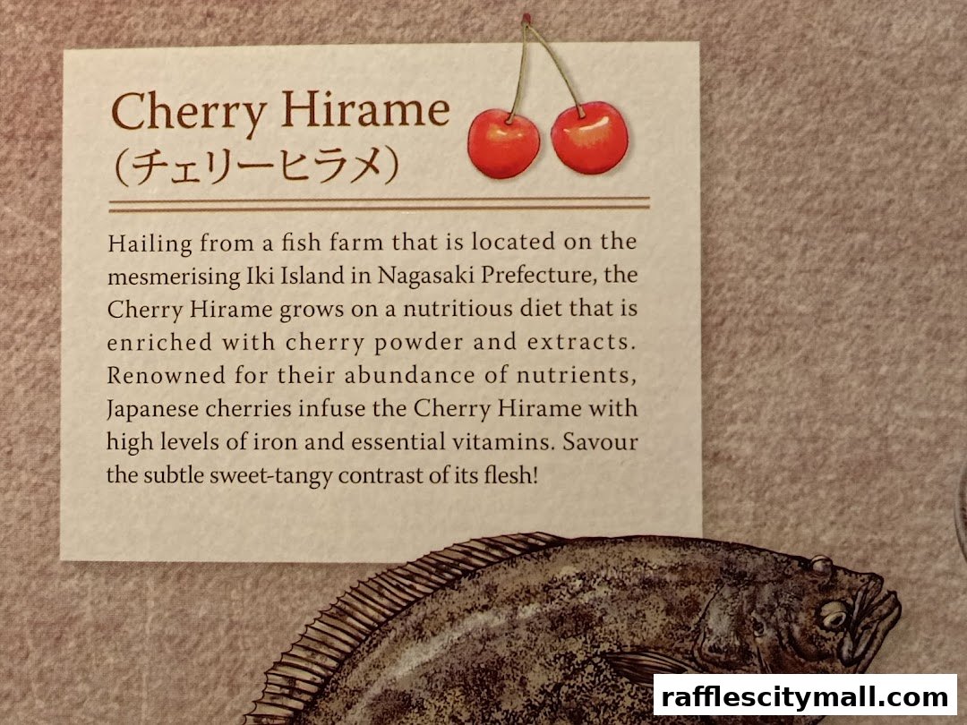 A description of Cherry Hirame fish, its origin, and unique diet.