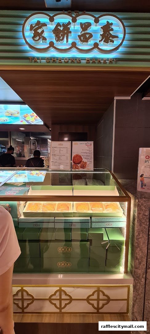 A display of mooncakes and baked goods at Tai Cheong Bakery Raffles City.