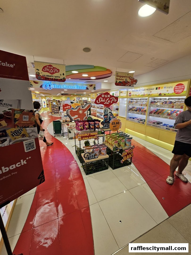 Interior view of The Cocoa Trees shop, showcasing various chocolates and snacks.