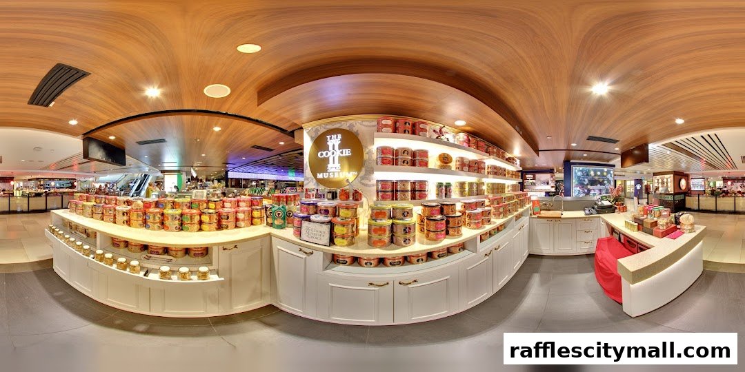 Interior view of The Cookie Museum shop showcasing a wide variety of cookie tins on display.
