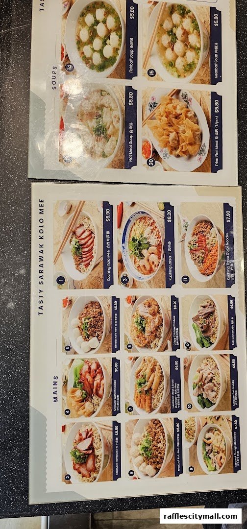 A menu featuring various noodle dishes and soups from The Food Place by Food Republic.