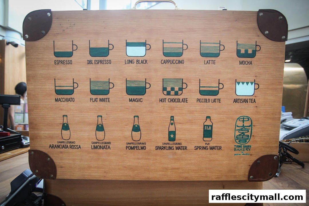 A wooden board displaying various coffee and drink options with illustrative icons.