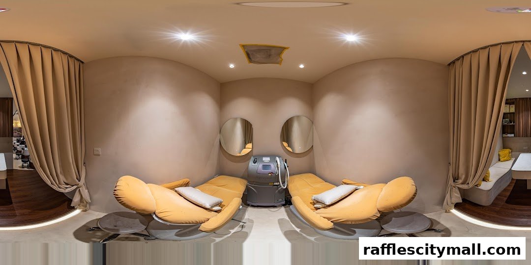Interior of a beauty salon with two treatment beds and a laser machine.