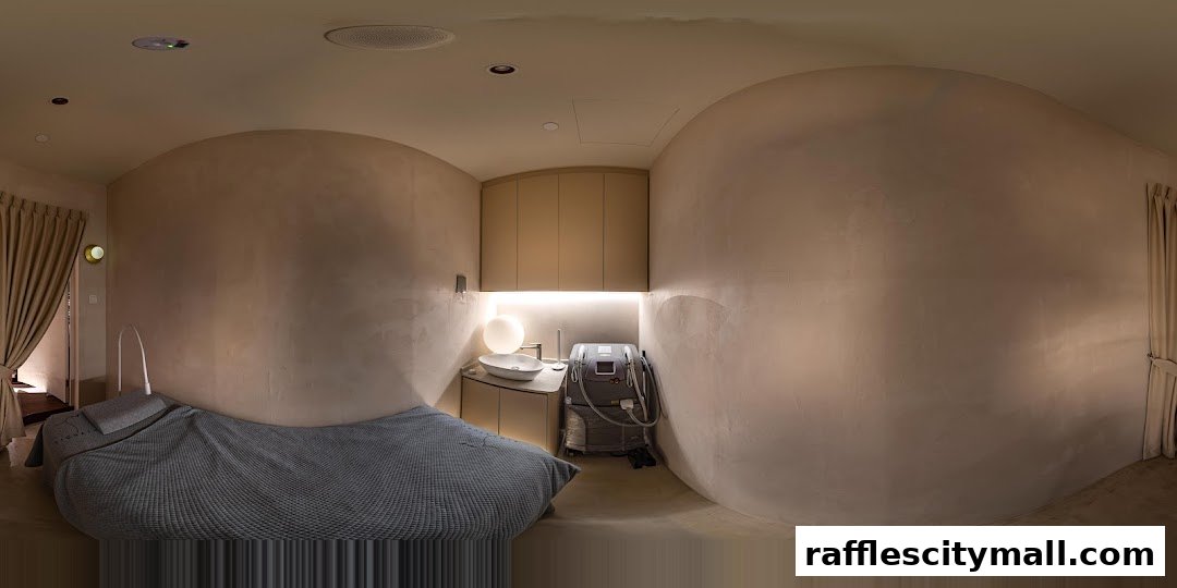 A treatment room with a bed, sink, and beauty equipment.