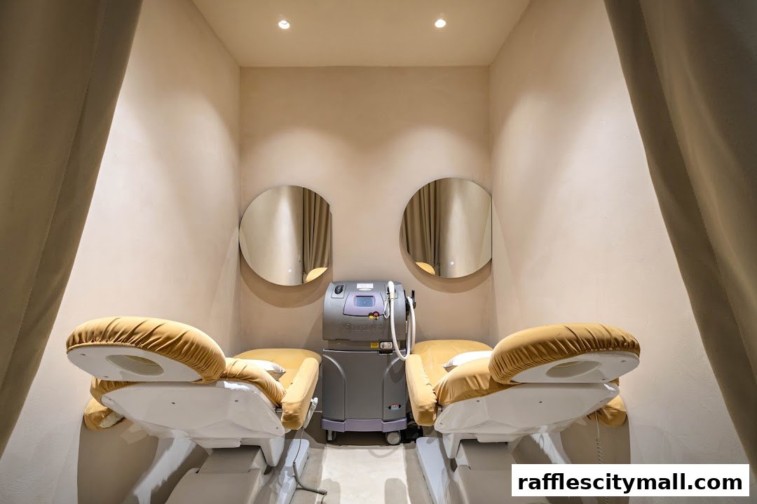 A treatment room with two reclining chairs and a laser hair removal machine.