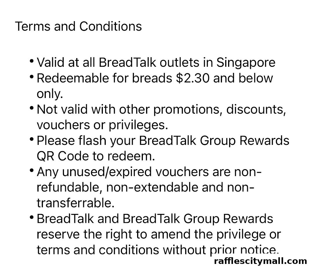 Terms and Conditions for BreadTalk Group Rewards, detailing redemption and validity.
