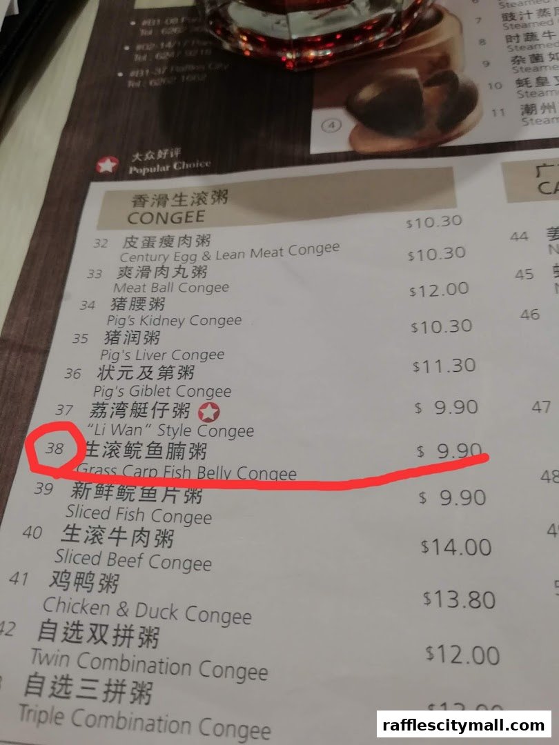 A menu from Treasures Yi Dian Xin featuring various congee dishes with prices.
