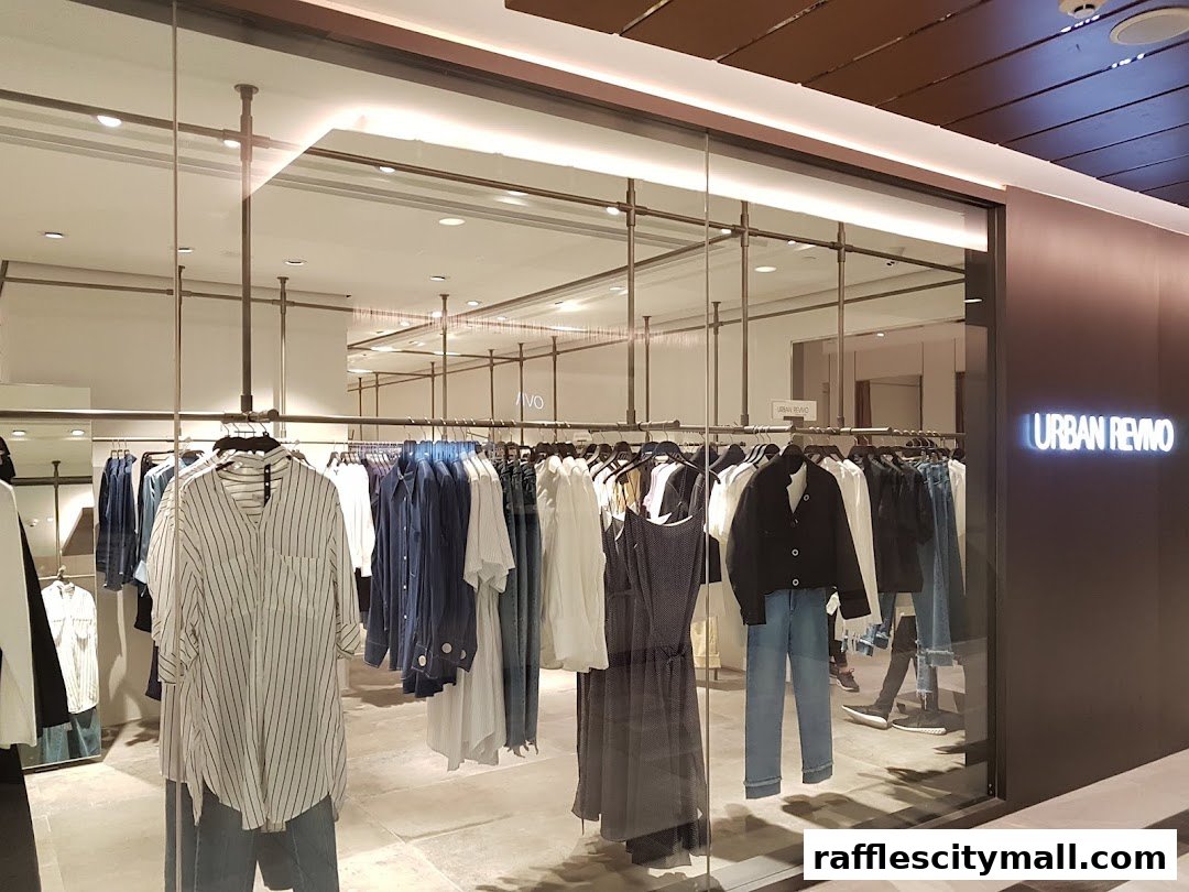 URBAN REVIVO store front displaying a variety of stylish clothing on racks.