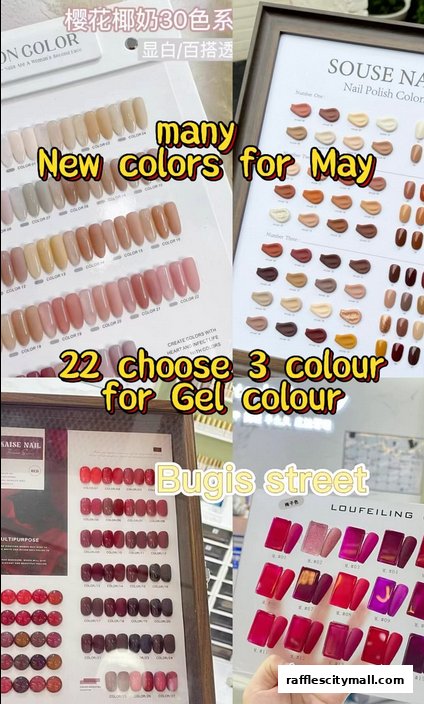 A display of various nail polish color swatches and samples.