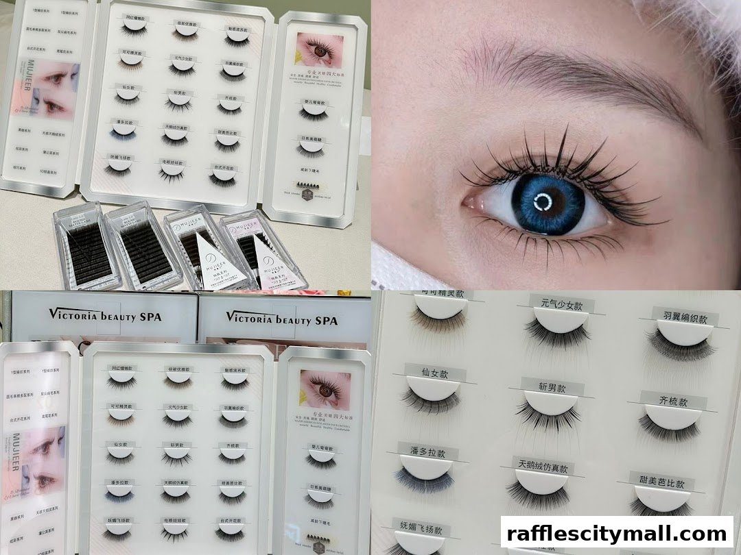 Collage of false eyelashes and beauty spa branding.
