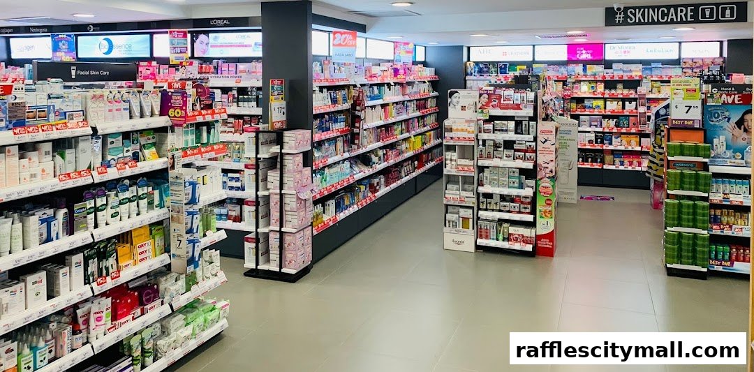 Interior view of a Watsons pharmacy with shelves stocked with skincare and health products.