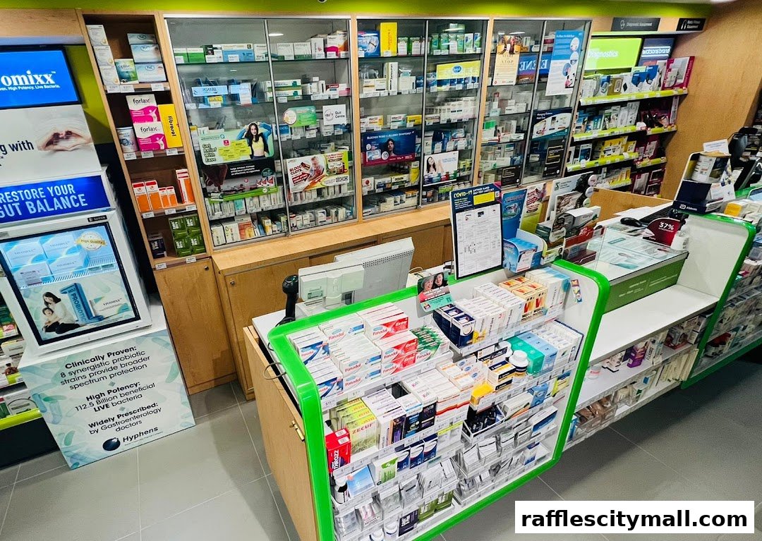 Interior view of a Watsons pharmacy with shelves stocked with health and wellness products.