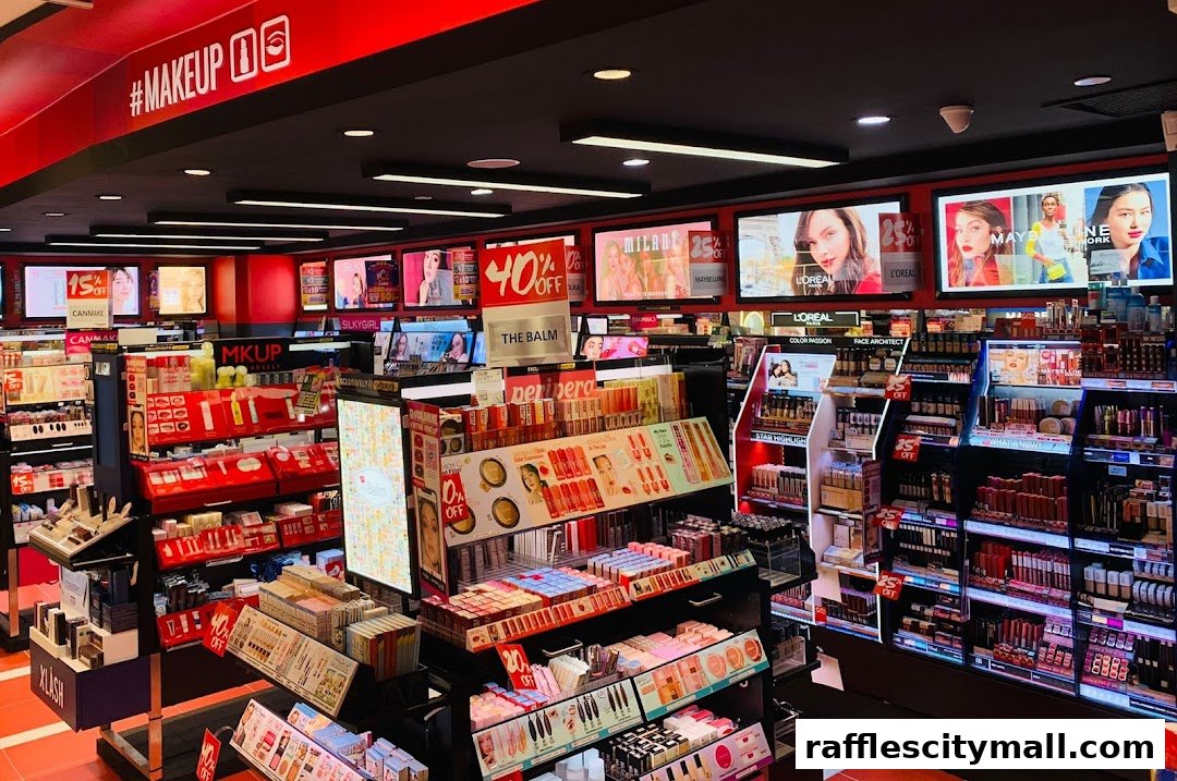 Interior view of a Watsons store showcasing a wide selection of makeup and beauty products.