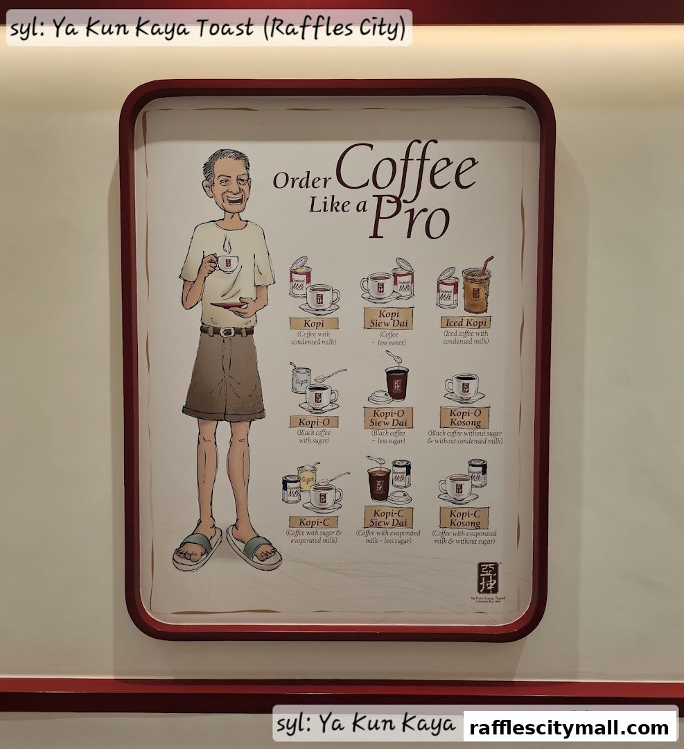 A guide to ordering coffee like a pro at Ya Kun Kaya Toast, featuring various coffee types.