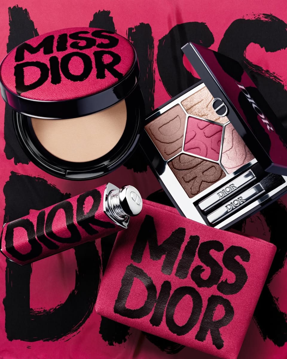 Another model displaying a bold, couture-inspired Miss Dior makeup style